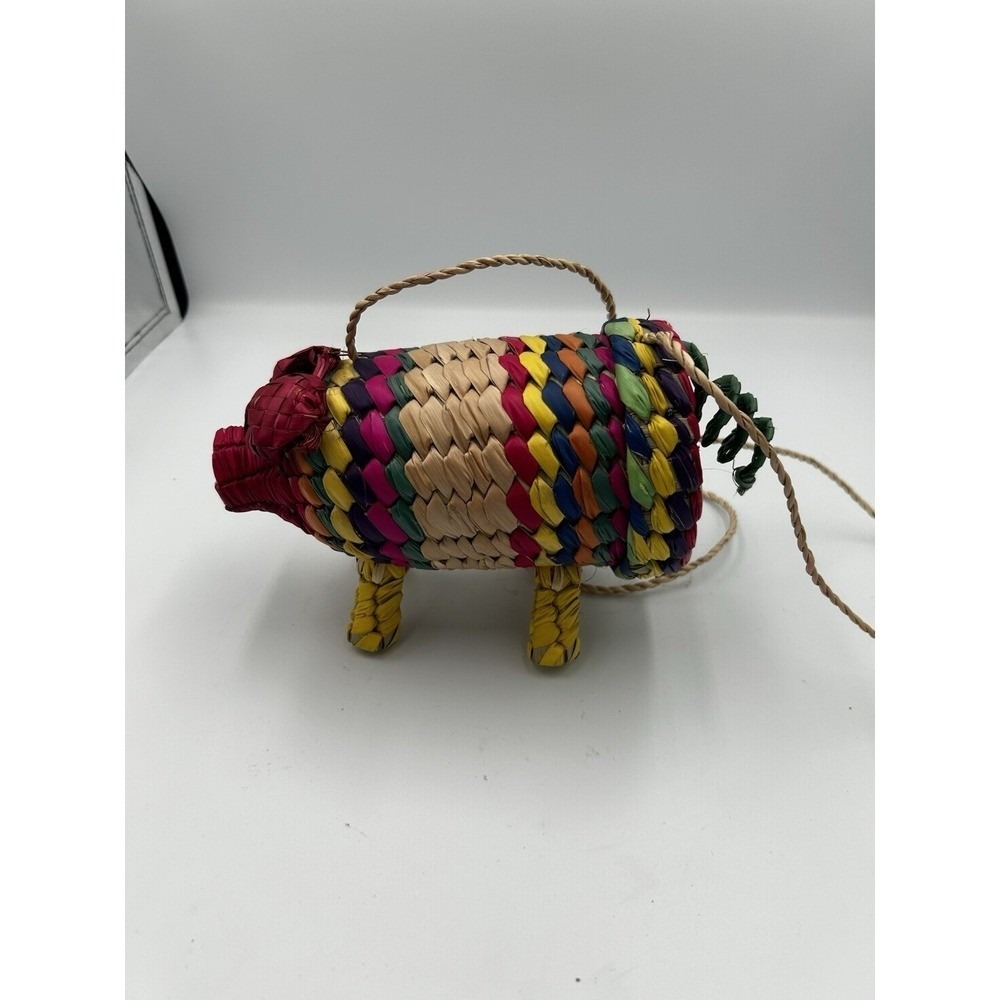 Piggy Straw Bag Boho Chic Whimsical Woven Purse Women's Beach Crossbody Bag